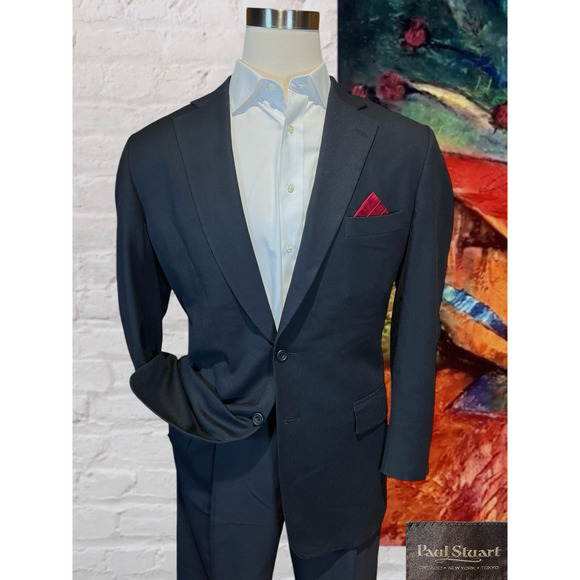 Paul Stuart Mens 42L Navy Blue Flannel Finish Super 100s Blazer Sport Jacket - Picture 1 of 16